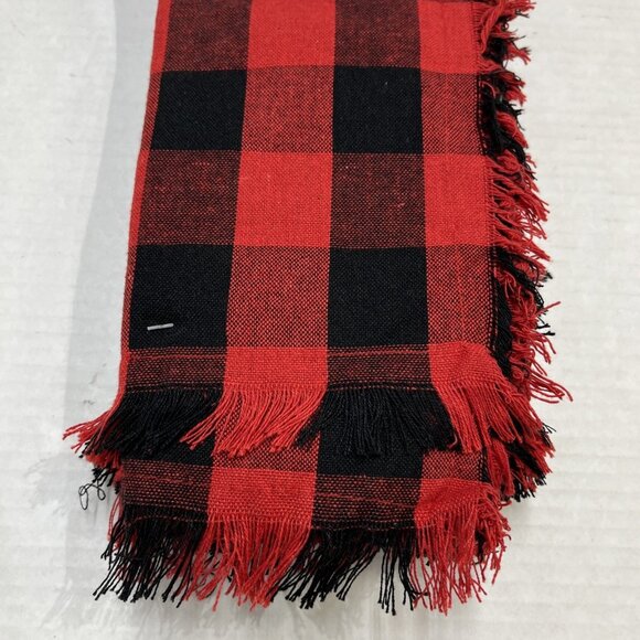 Rachel Ashwell Farmhouse Napkins Buffalo Plaid Red Black Fringe Set Of 8 Holiday - Picture 6 of 7